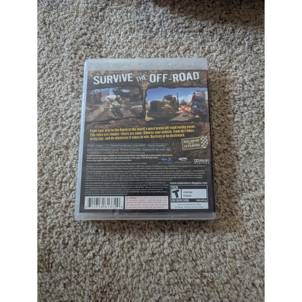 MotorStorm Sony PlayStation 3 PS3 Game Disc Manual Evolution Studios Racing